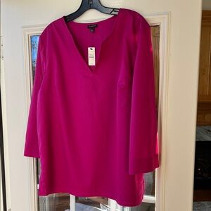 Talbots Fuchsia/Magenta V-Neck Tunic Blouse